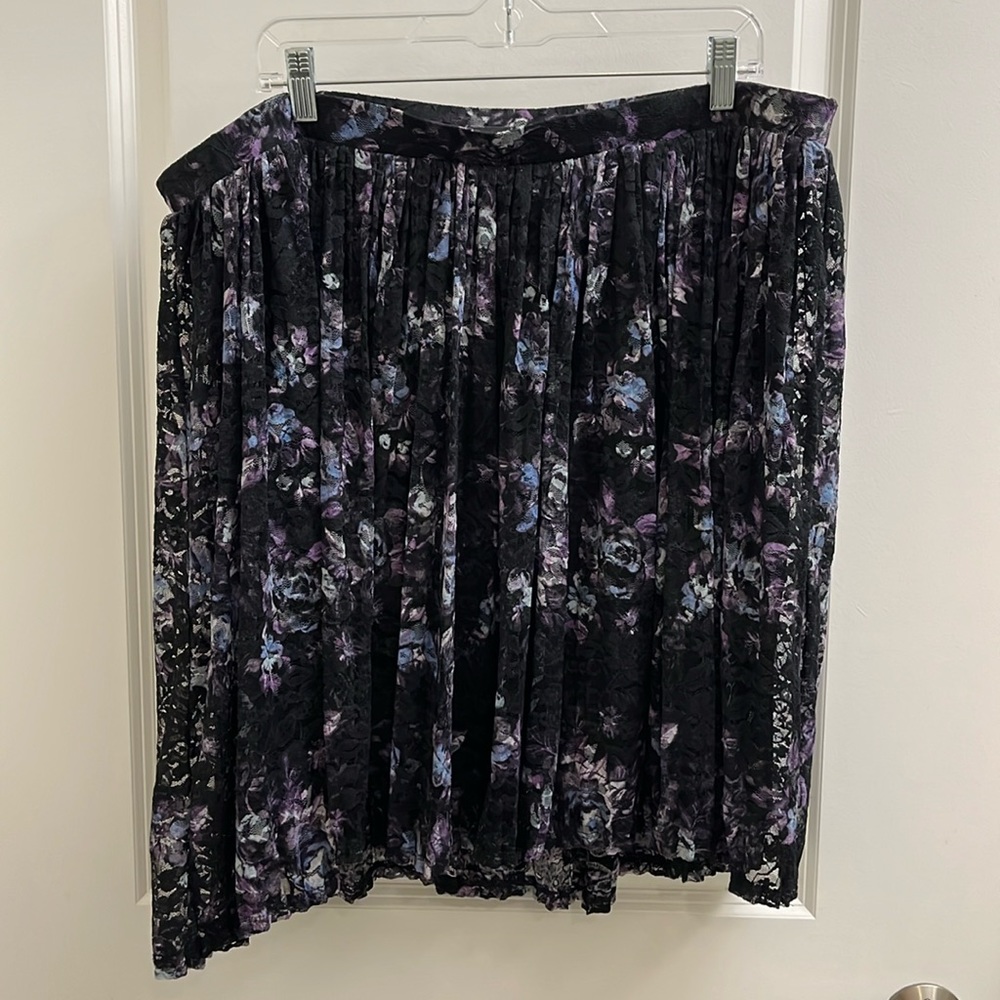 Torrid Black Lace Midi Skirt with Purple Florals